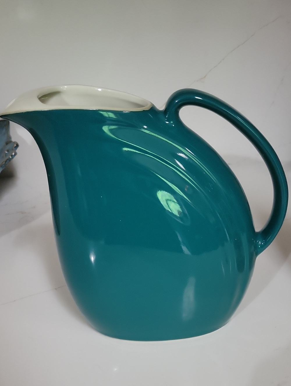 Vintage Teal and Cream Pitcher by Hall POTTERY